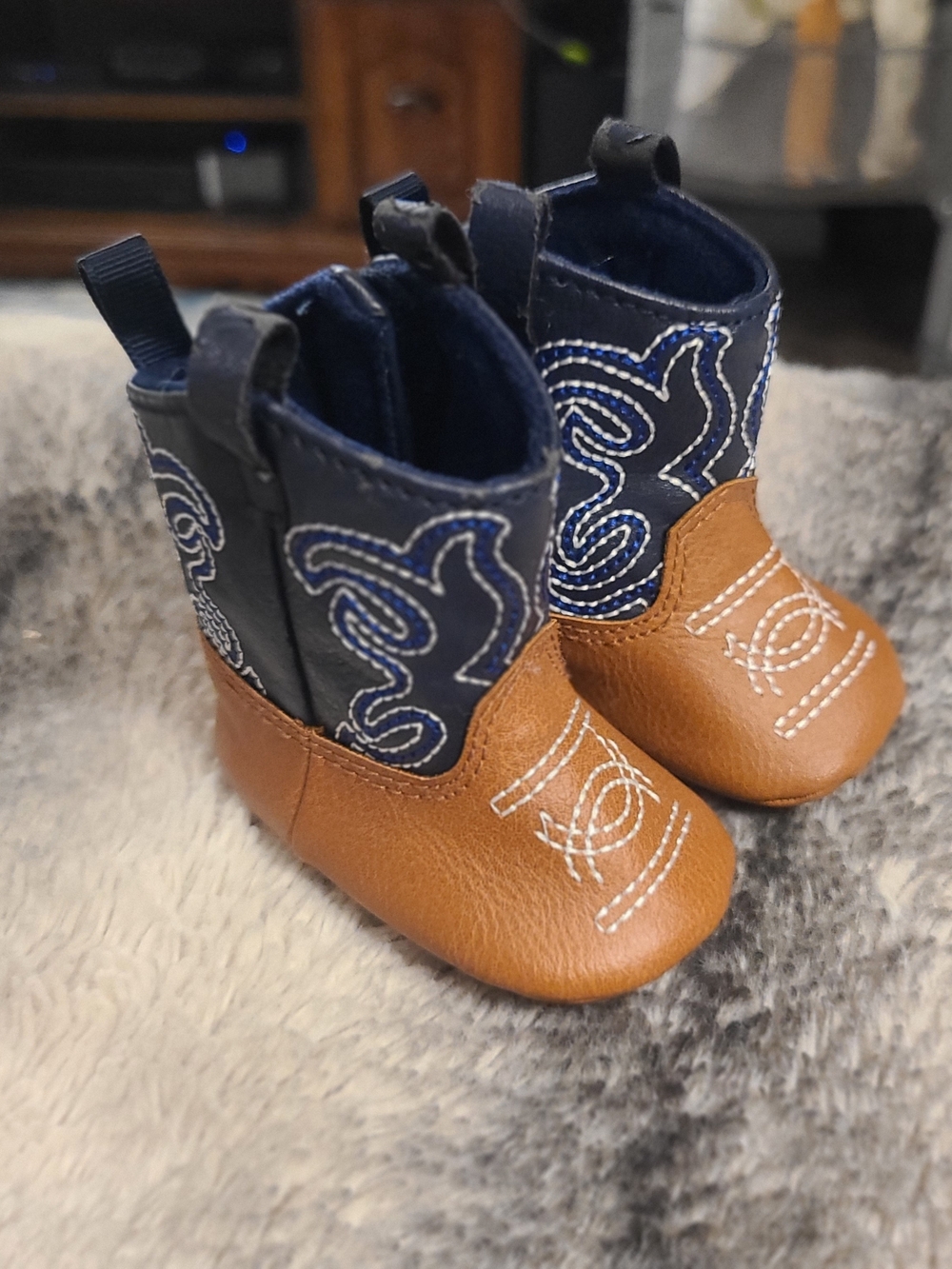 Baby/Infant Navy and Brown Cowboy Booties - Soft Pull-On Kids Boots